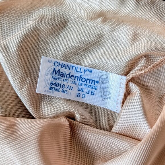 Vintage Chantilly Maidenform Beige Lace Satin Chemise Slip Nightie - Picture 6 of 9